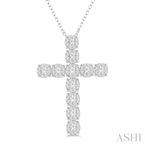 1 Ctw Lovebright Round Cut Diamond Cross Pendant in 14K White Gold with chain