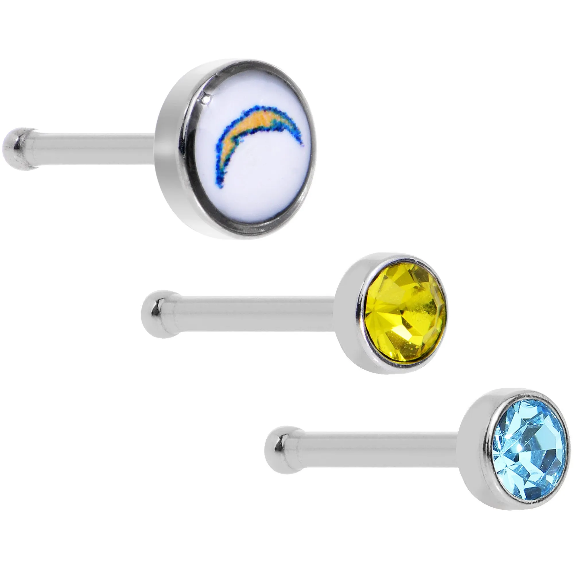 20 Gauge Licensed NFL San Diego Chargers Logo Nose Bone 3 Pack Set