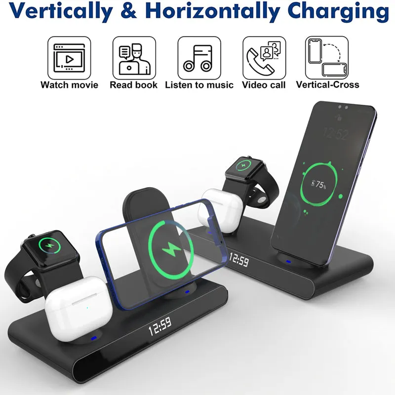 3-in-1 Fast Wireless Charger Stand Alarm Clock for Samsung Huawei IPhone