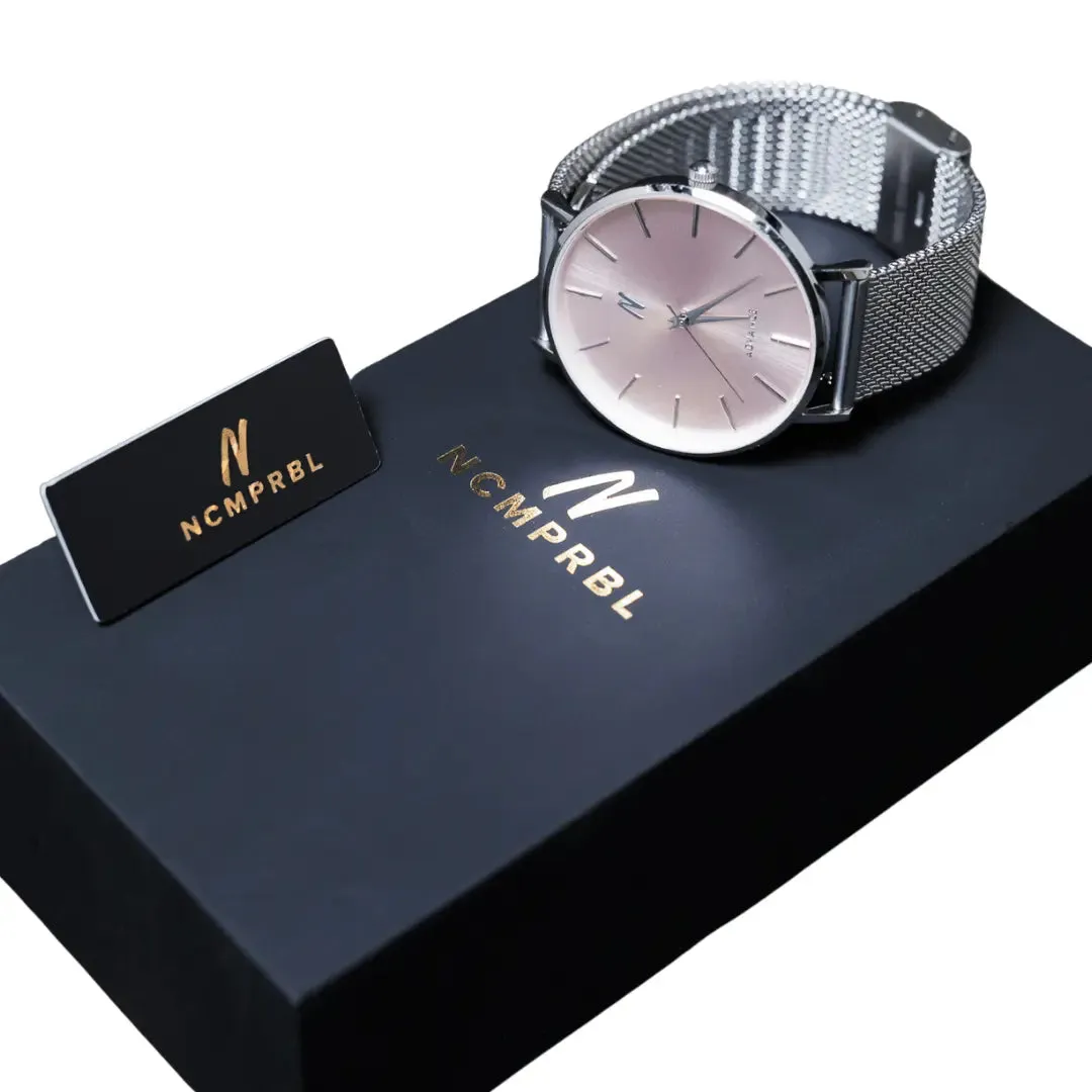 Advance Blush 36MM Womens Mesh Watch In Silver/Pink