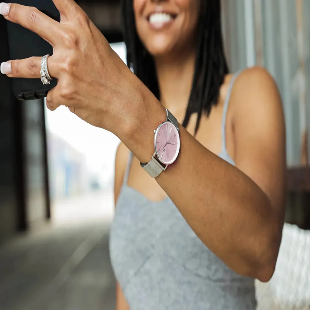 Advance Blush 36MM Womens Mesh Watch In Silver/Pink