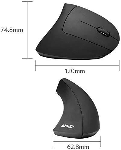 Anker Mouse 2.4G Wireless Vertical Ergonomic Optical Mouse, 800/1200/1600 DPI, 5 Buttons for Laptop, Desktop, PC, Macbook - (Black)