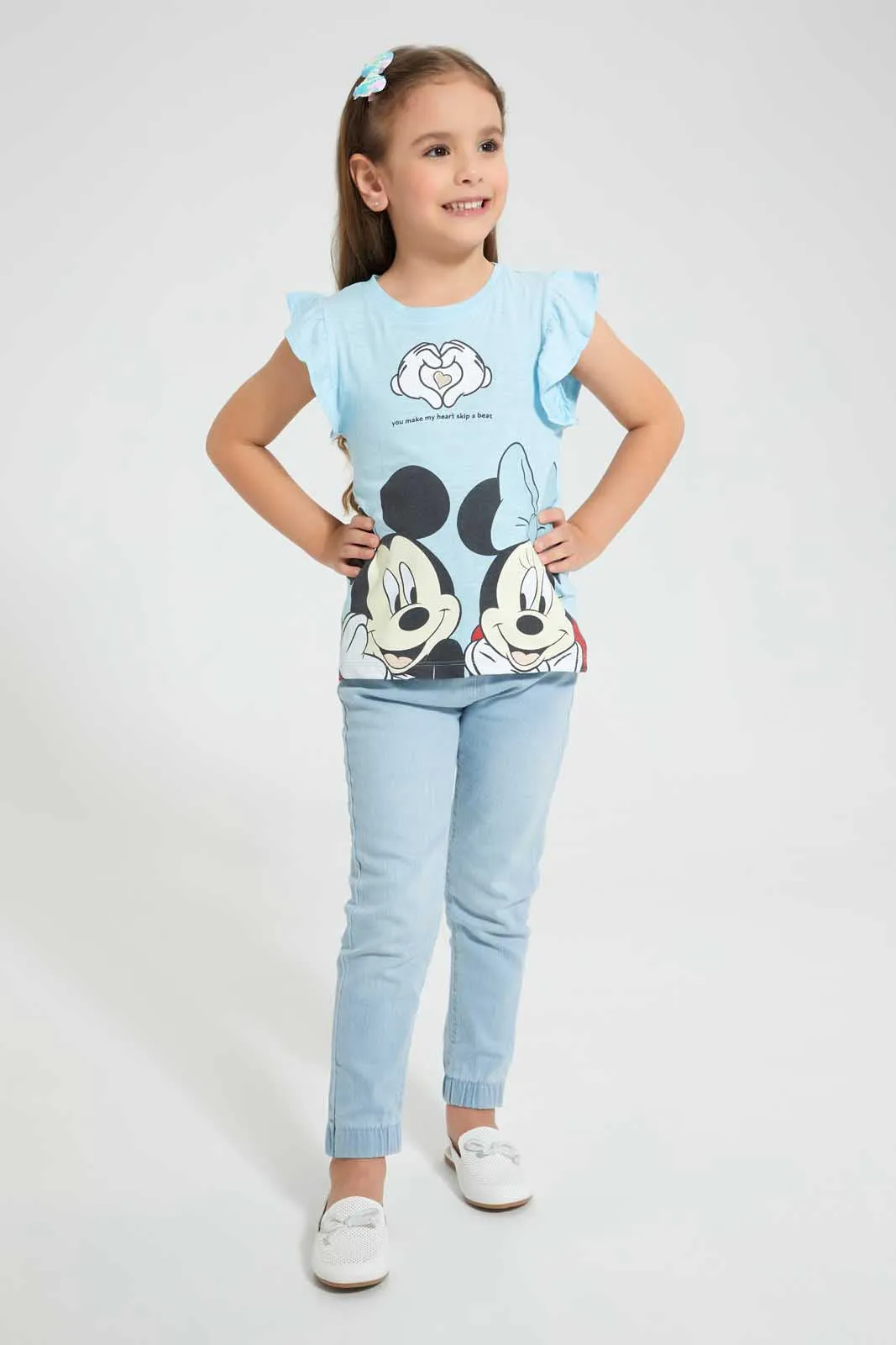 Blue Ruffled Mickey & Minnie Mouse T-Shirt