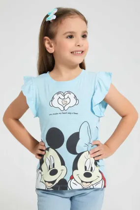 Blue Ruffled Mickey & Minnie Mouse T-Shirt