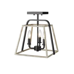 Bonnie Semi-Flush Mount Fixture - Matte Black and Grey Wood - 11.25in. Diameter - E12 Candelabra Base