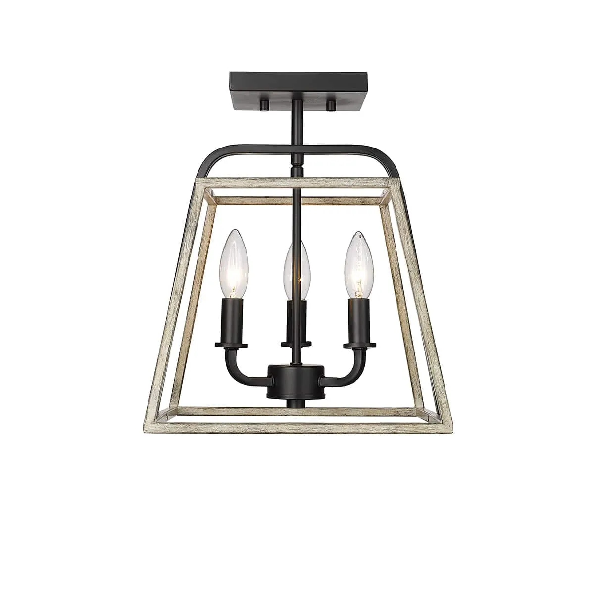 Bonnie Semi-Flush Mount Fixture - Matte Black and Grey Wood - 11.25in. Diameter - E12 Candelabra Base