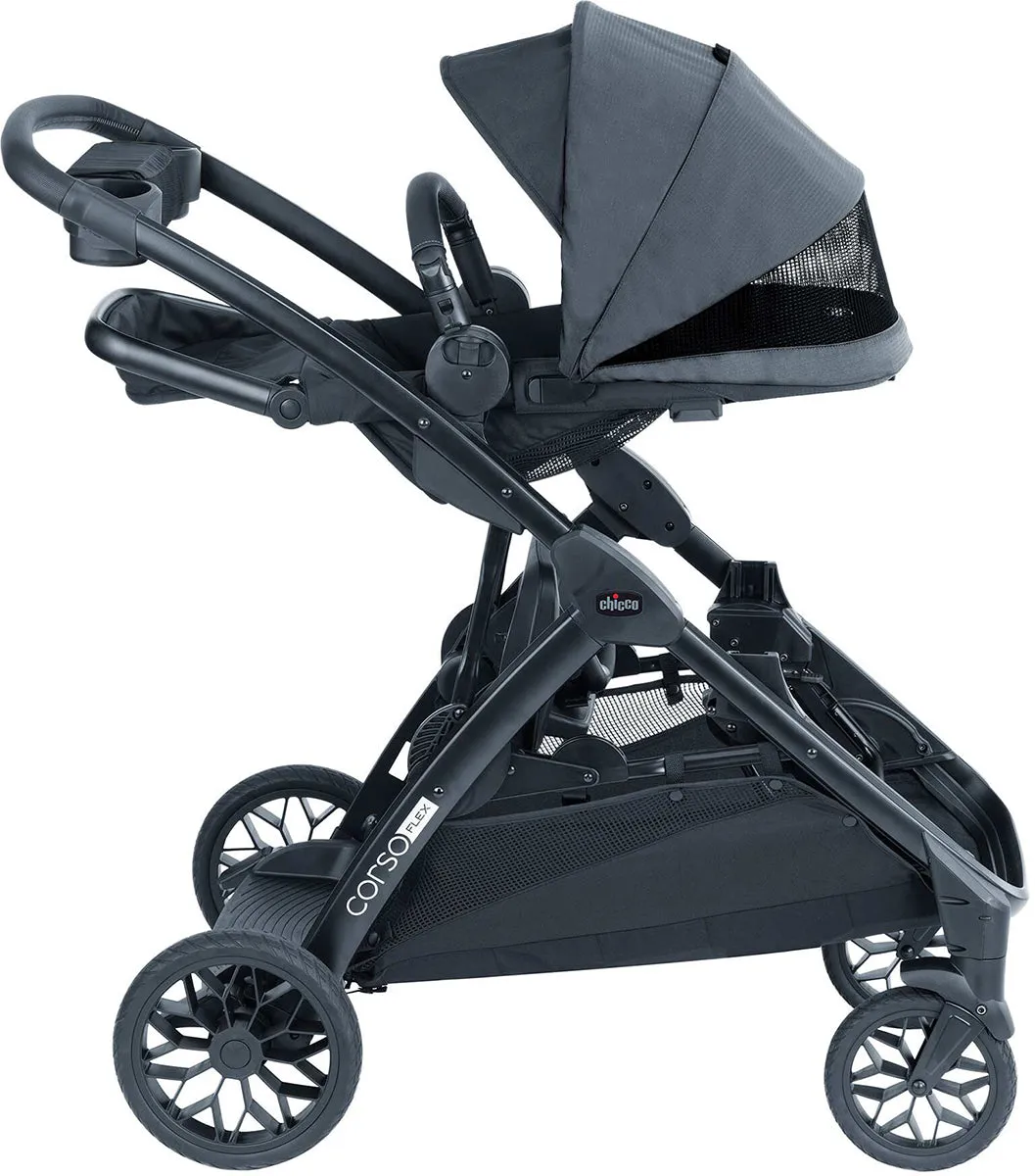 Chicco Corso Flex Sibling Double Stroller Travel System Bundle - Legend