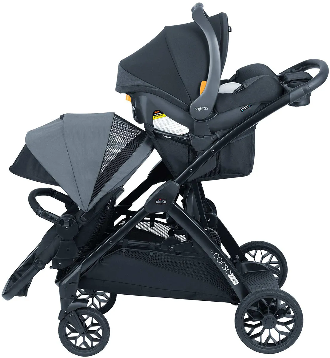 Chicco Corso Flex Sibling Double Stroller Travel System Bundle - Legend