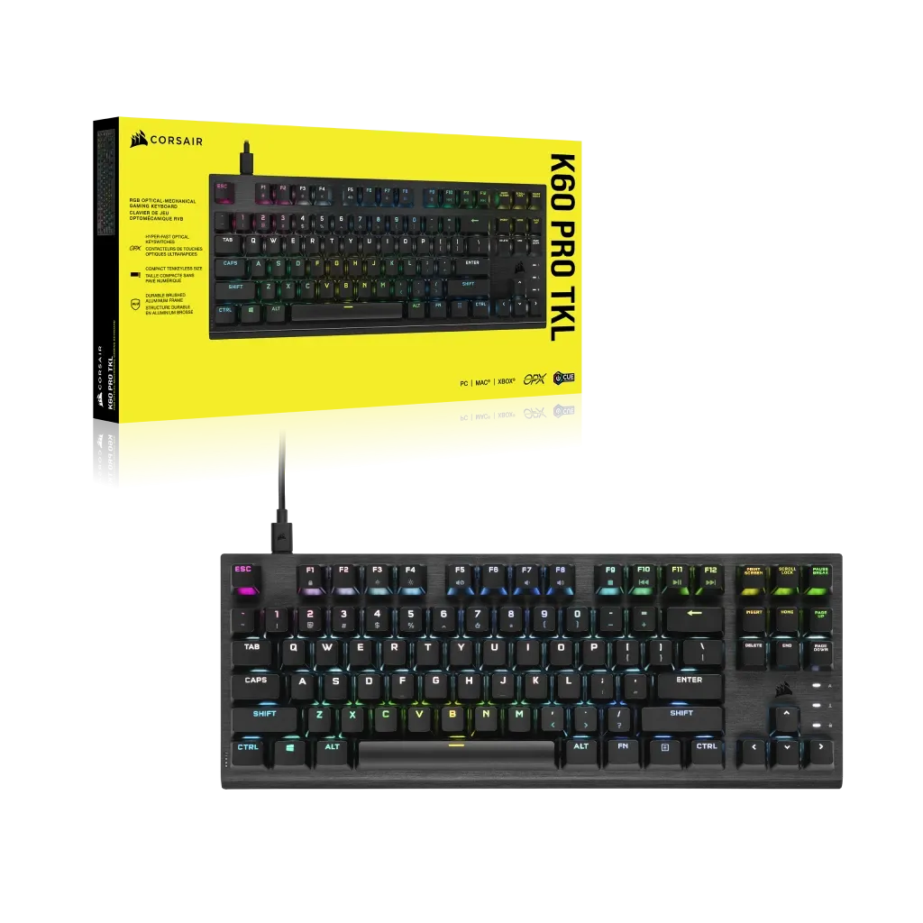 【優惠價】Corsair K60 PRO TKL RGB Tenkeyless Optical-Mechanical Gaming Keyboard — CORSAIR OPX Switch Black 黑色 CH-911D01A-NA