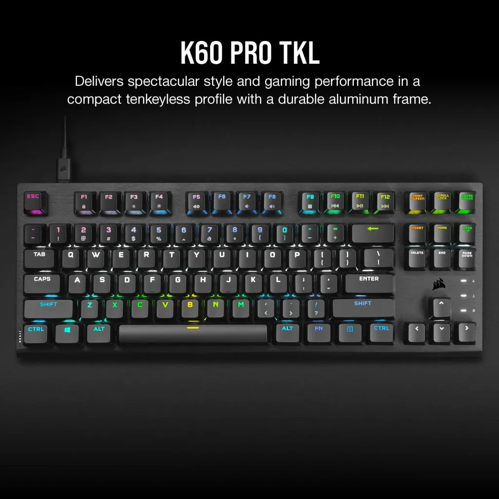 【優惠價】Corsair K60 PRO TKL RGB Tenkeyless Optical-Mechanical Gaming Keyboard — CORSAIR OPX Switch Black 黑色 CH-911D01A-NA