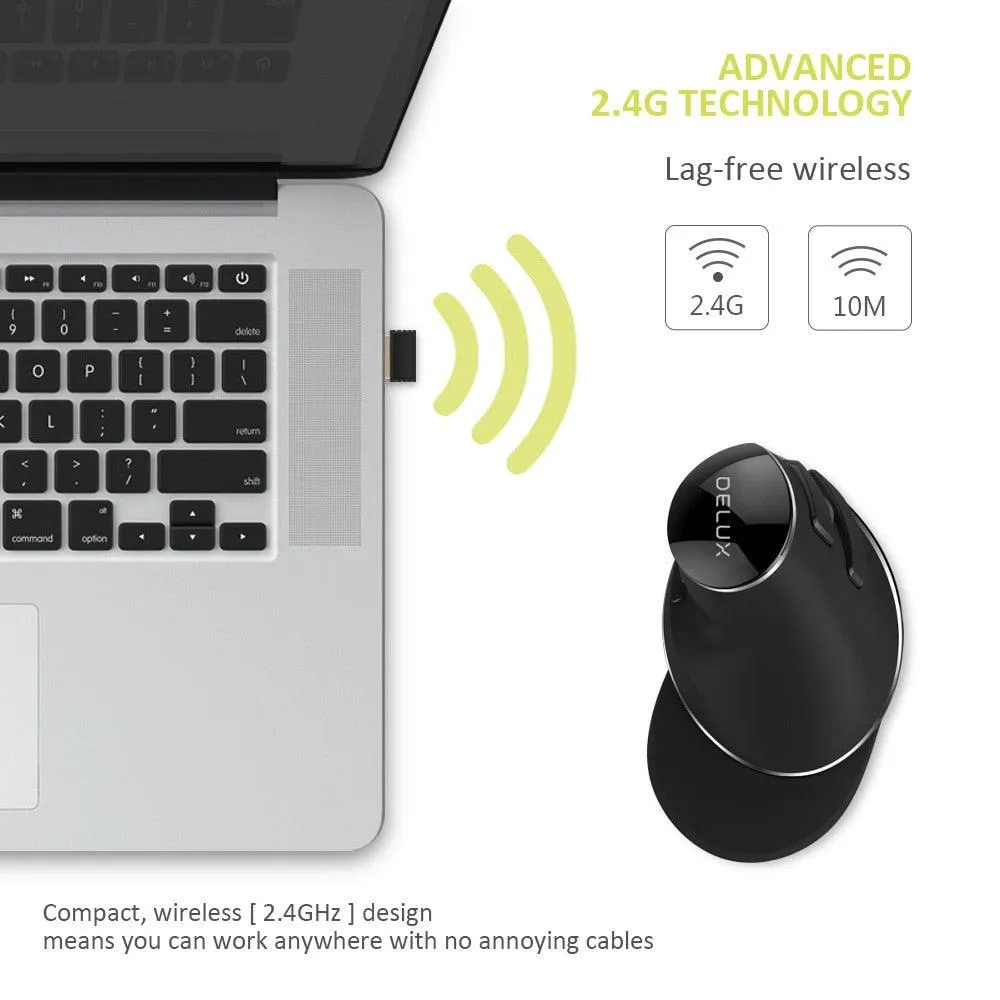 Delux M618 Plus Ergonomic Vertical Mouse: Larger Size 6 Buttons 2.4Ghz Wireless 1600DPI with Removable Palm Rest