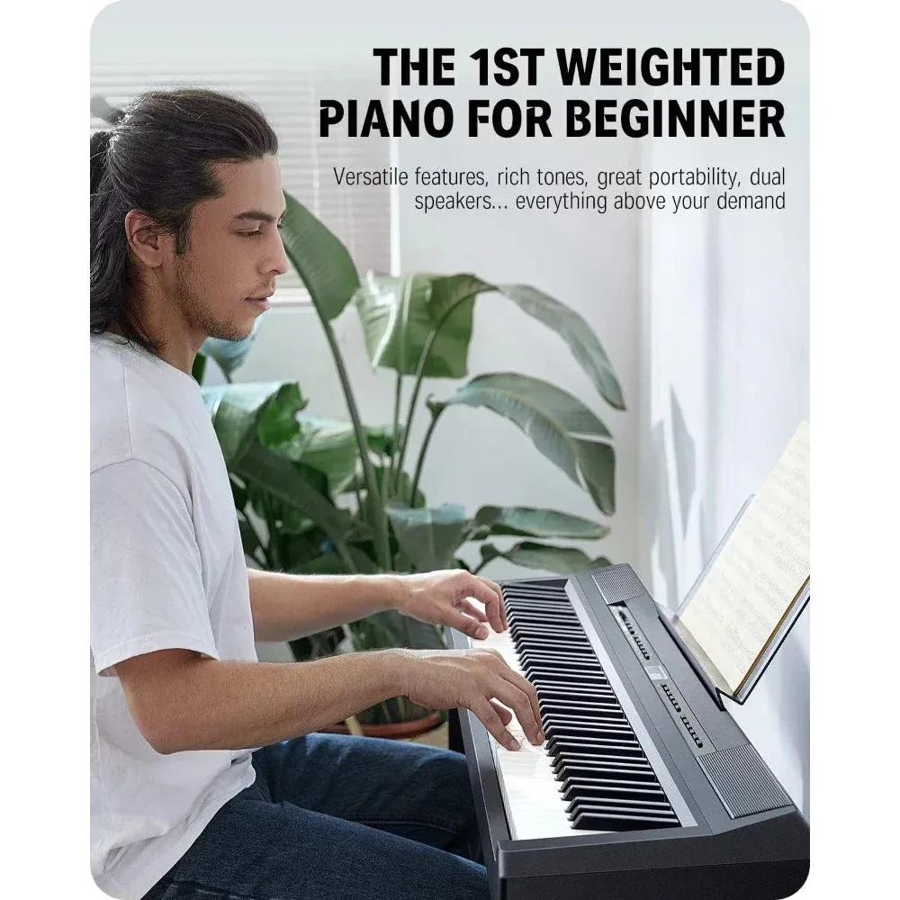 DEP-20 Beginner Digital Piano 88 Key Full Size Weighted Keyboard, Portable Electric Piano with Furniture Stand, 3-Pedal Unit