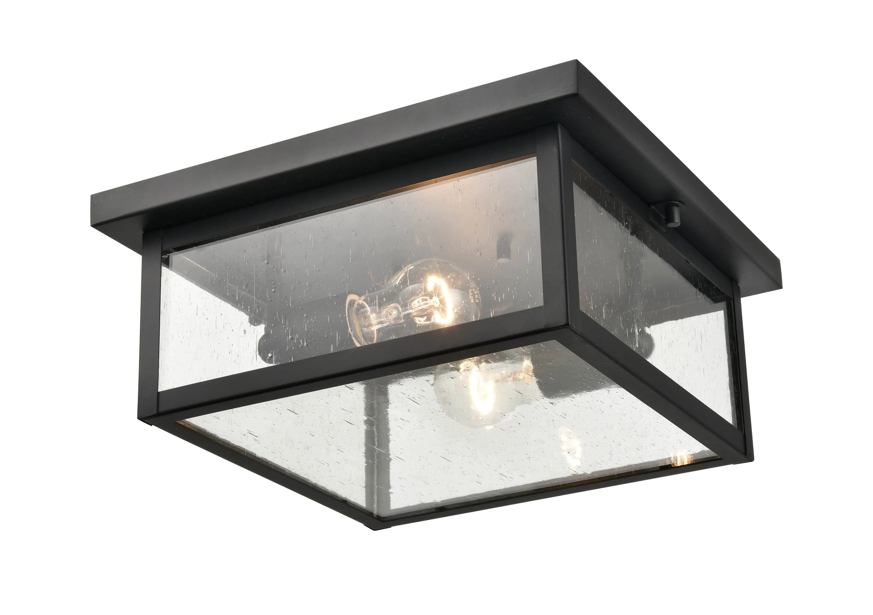 Evanton Outdoor Flush Mount Fixture - Powder Coated Black - Clear Seeded Glass - 12in. Diameter - E26 Medium Base