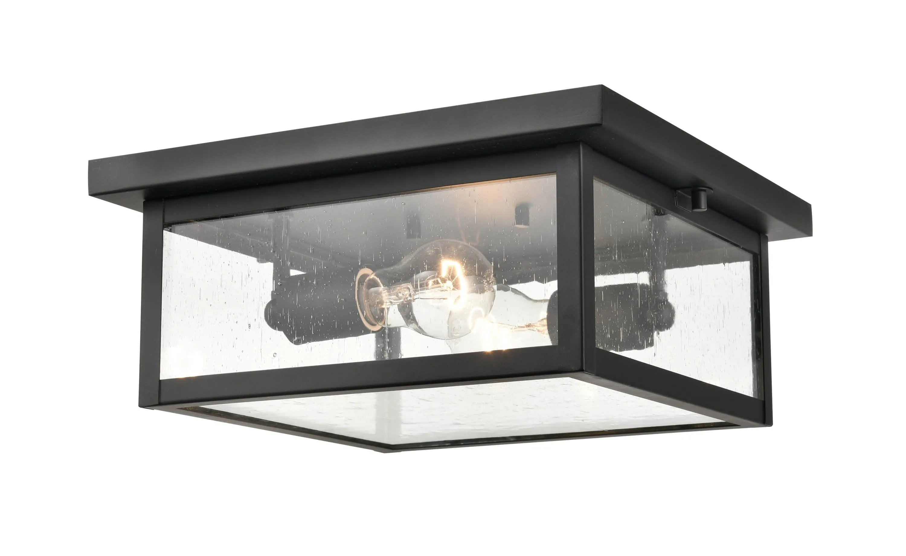 Evanton Outdoor Flush Mount Fixture - Powder Coated Black - Clear Seeded Glass - 12in. Diameter - E26 Medium Base