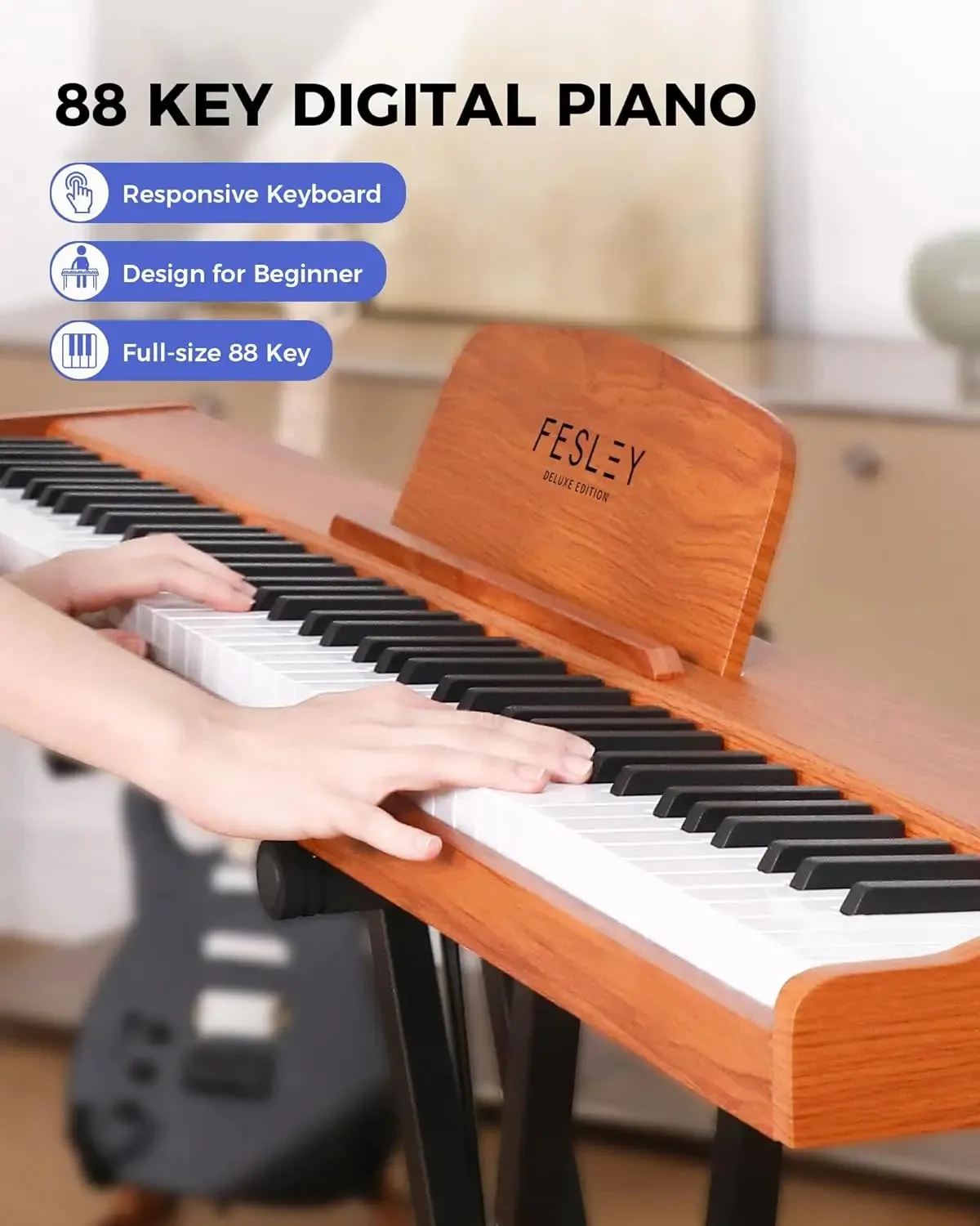 Fesley Weighted Piano Keyboard 88 Keys: Full Size Electric Keyboard Piano for Beginners, Portable 88 Key ,Sustain Pedal