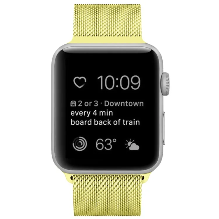 For Apple Watch Series 9&8&7 41mm / 6 & SE & 5 & 4 40mm / 3 & 2 & 1 38mm Milanese Loop Magnetic Stainless Steel Watch Band(Yellow)