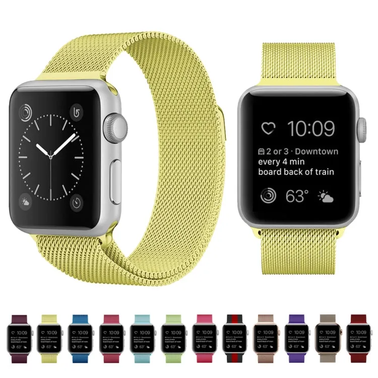 For Apple Watch Series 9&8&7 41mm / 6 & SE & 5 & 4 40mm / 3 & 2 & 1 38mm Milanese Loop Magnetic Stainless Steel Watch Band(Yellow)