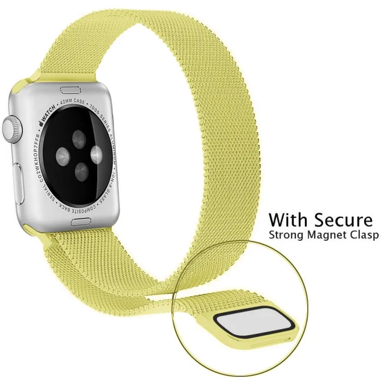 For Apple Watch Series 9&8&7 41mm / 6 & SE & 5 & 4 40mm / 3 & 2 & 1 38mm Milanese Loop Magnetic Stainless Steel Watch Band(Yellow)