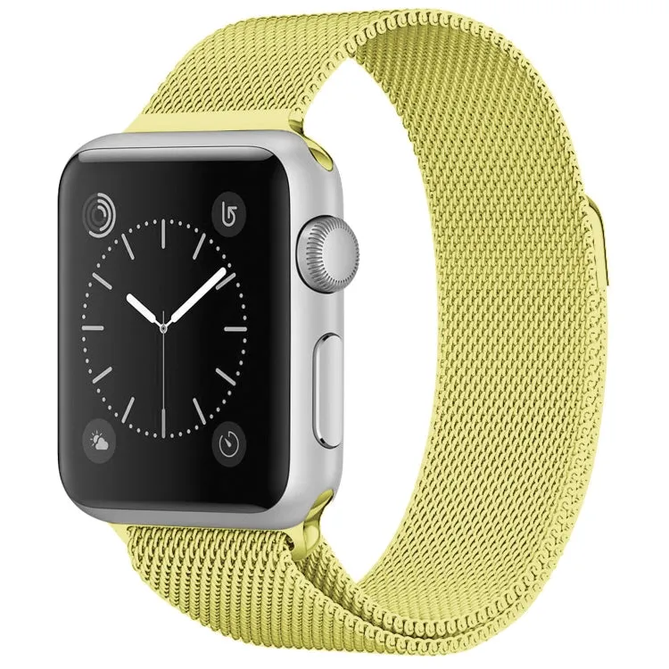 For Apple Watch Series 9&8&7 41mm / 6 & SE & 5 & 4 40mm / 3 & 2 & 1 38mm Milanese Loop Magnetic Stainless Steel Watch Band(Yellow)