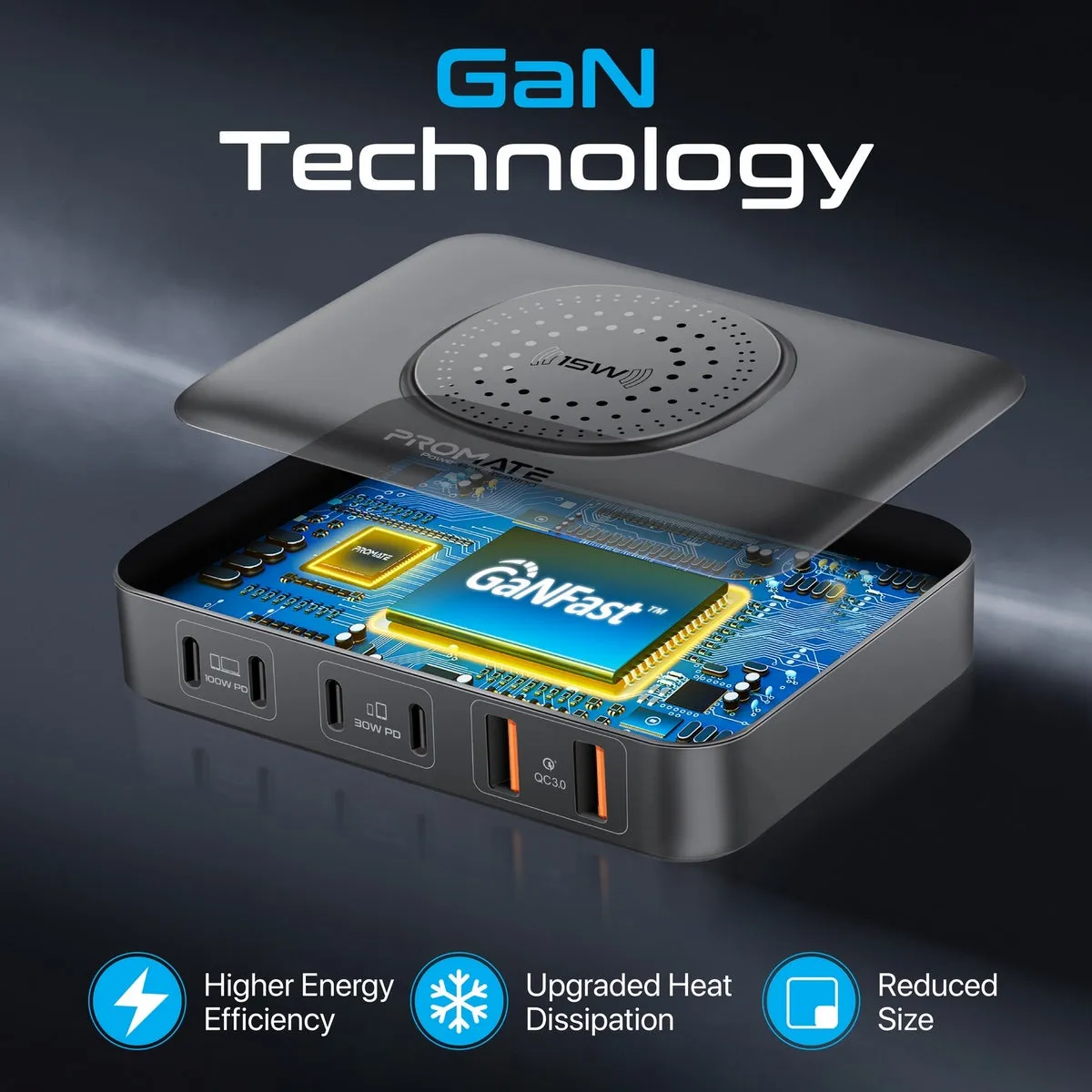 GaNFast™ 100W Power Delivery Charging Station with 15W Wireless Charger