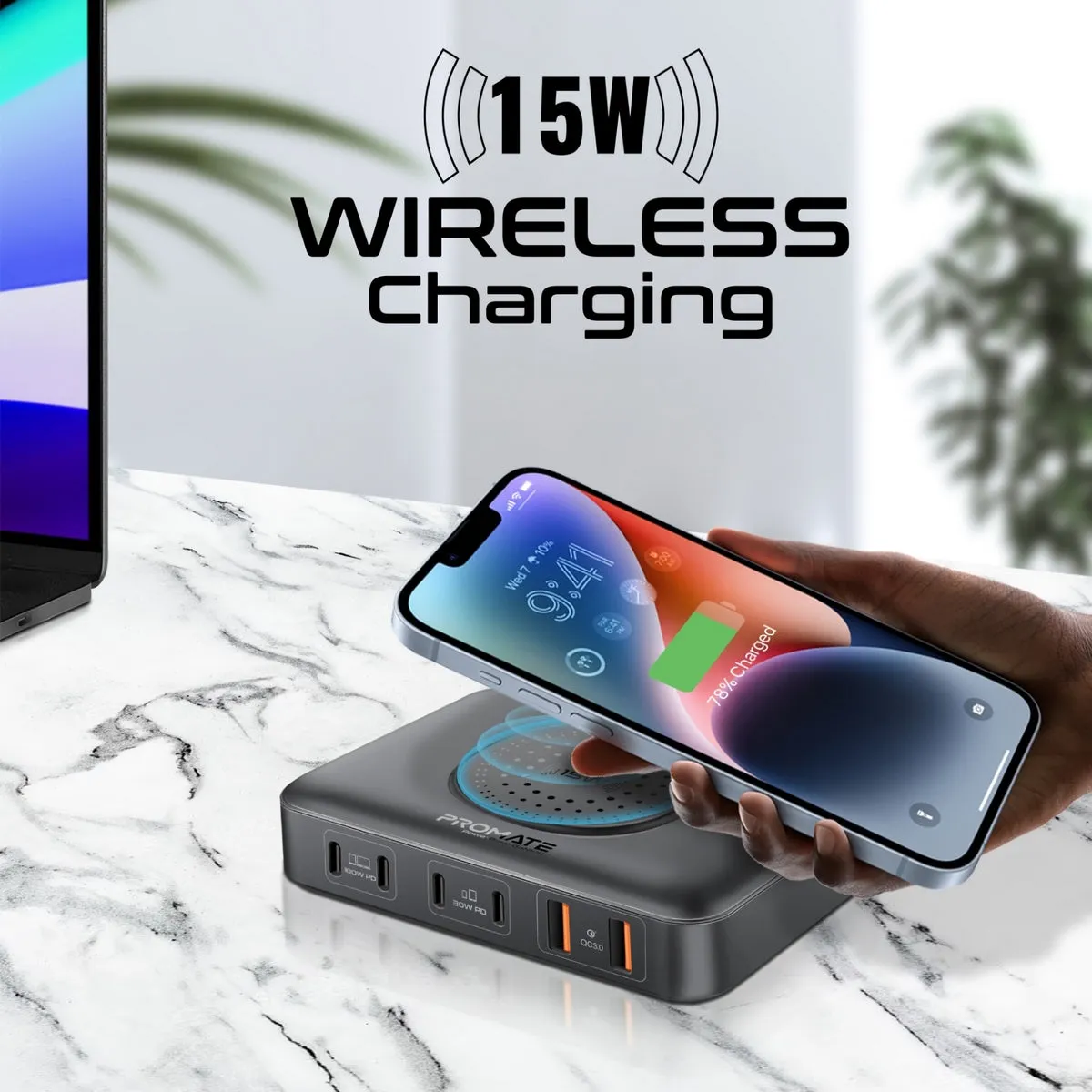 GaNFast™ 100W Power Delivery Charging Station with 15W Wireless Charger