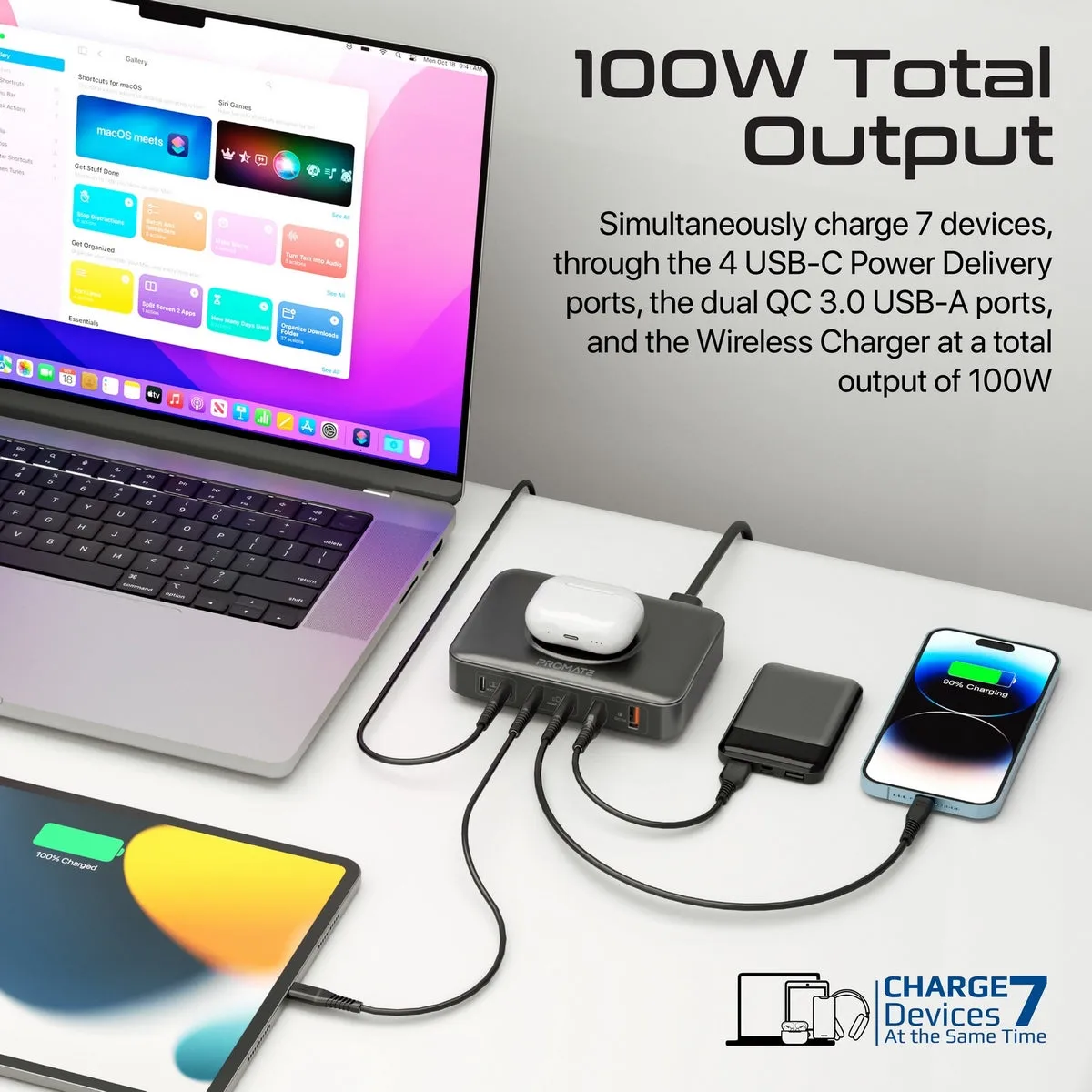 GaNFast™ 100W Power Delivery Charging Station with 15W Wireless Charger