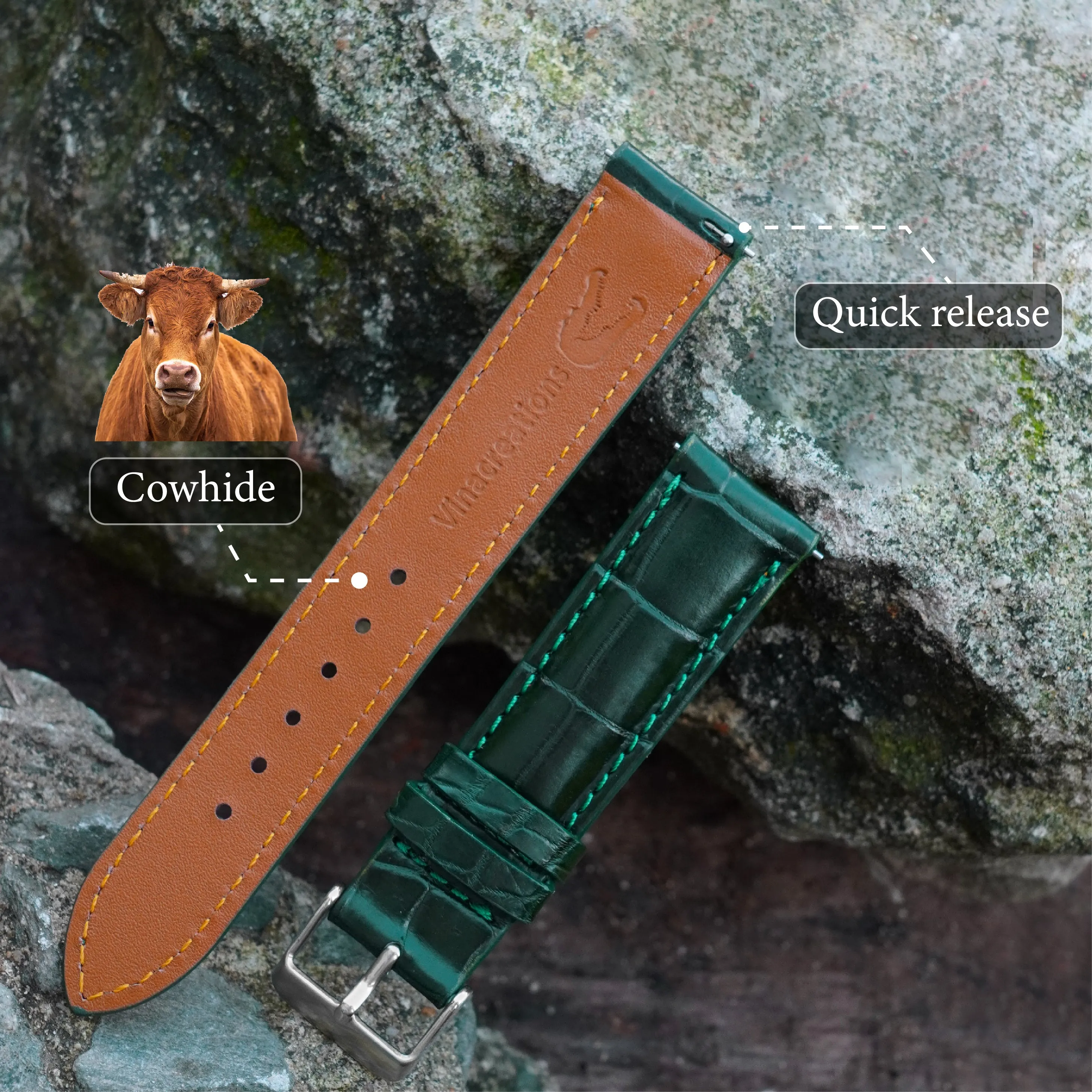 Green Alligator Leather Watch Band For Men | DH-08