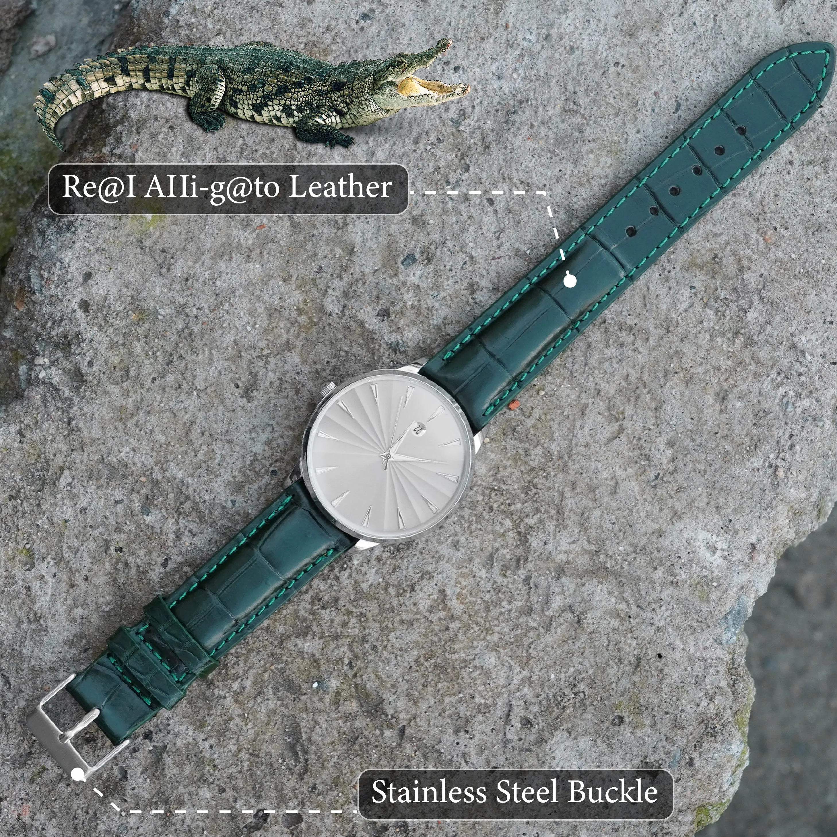 Green Alligator Leather Watch Band For Men | DH-08