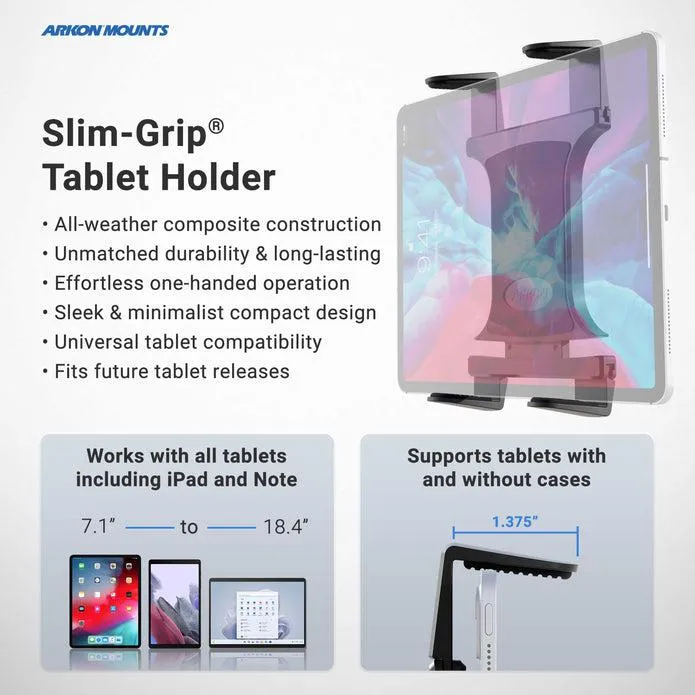 Heavy-Duty Multi-Angle Slim-Grip® Tablet Suction Mount with 8" Arm