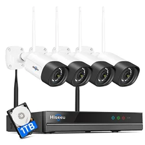 Hiseeu 2K,Two Way Audio Wireless Security Camera System,1TB Hard Drive,4Pcs 3MP Cameras 10Channel NVR,Mobile&PC Remote,Outdoor IP66 Waterproof,Night Vision,Motion Alert,Plug&Play,7/24/Motion Record