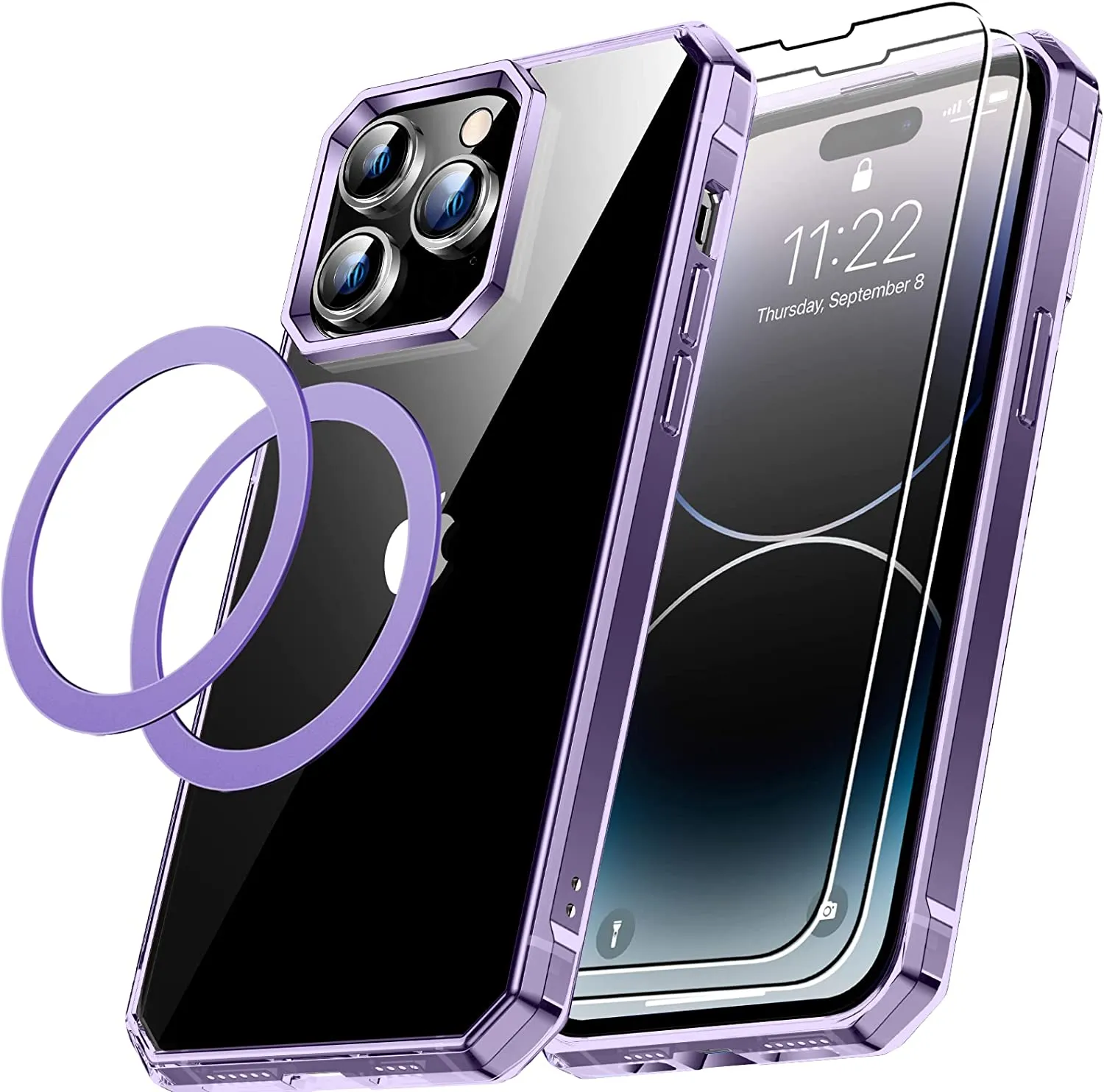 iPhone 14 Pro Case 6.1”,  2X Screen Protector  Case Designed  Purple