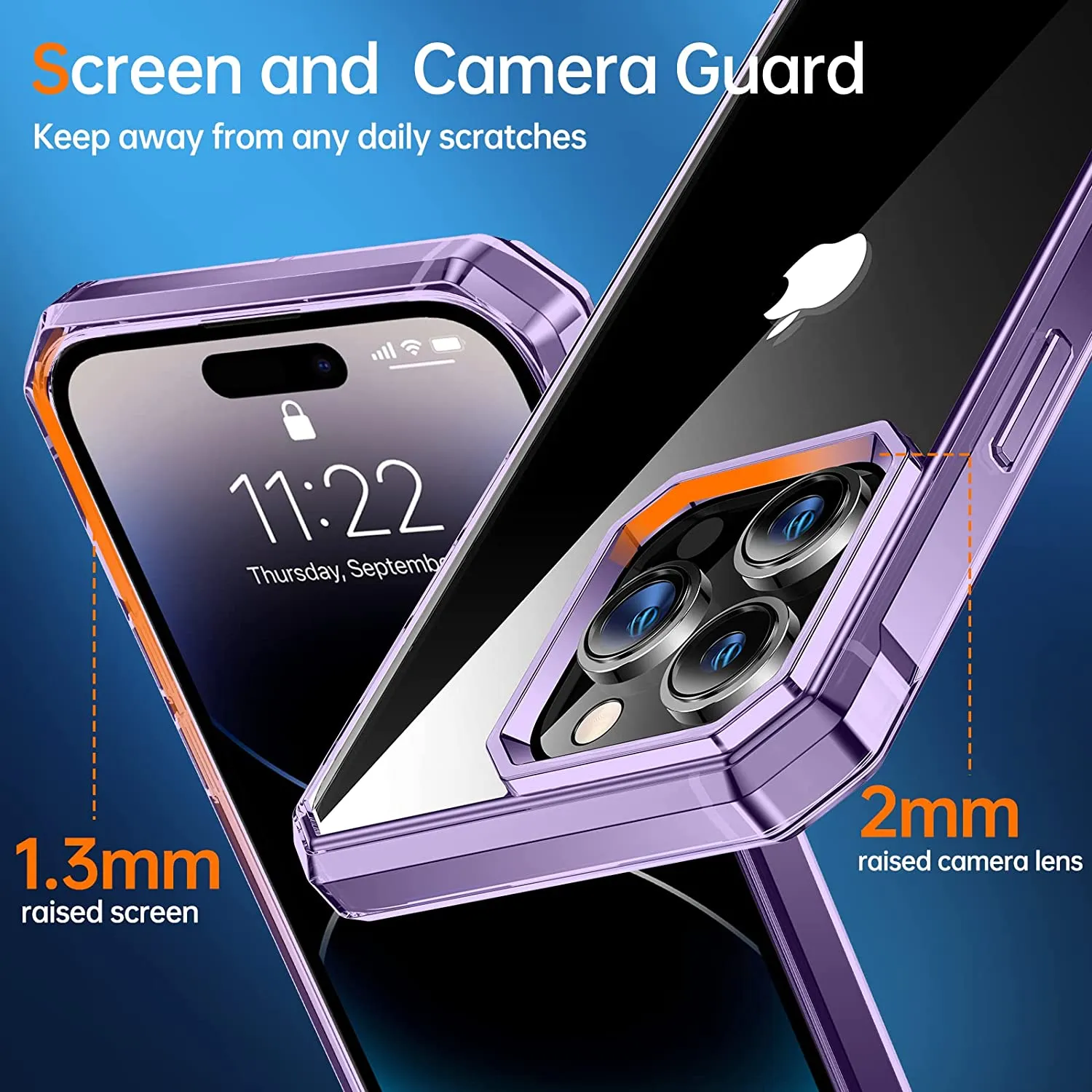 iPhone 14 Pro Case 6.1”,  2X Screen Protector  Case Designed  Purple