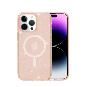 iPhone 15 Pro Max MagSafe Hybrid Hardcase Case with TPU Bumper Glitter Design - Rose Gold / Transparent