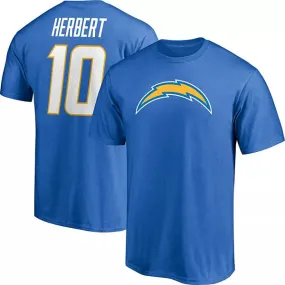 Justin Herbert Los Angeles Chargers Icon Name & Number T-Shirt - Blue