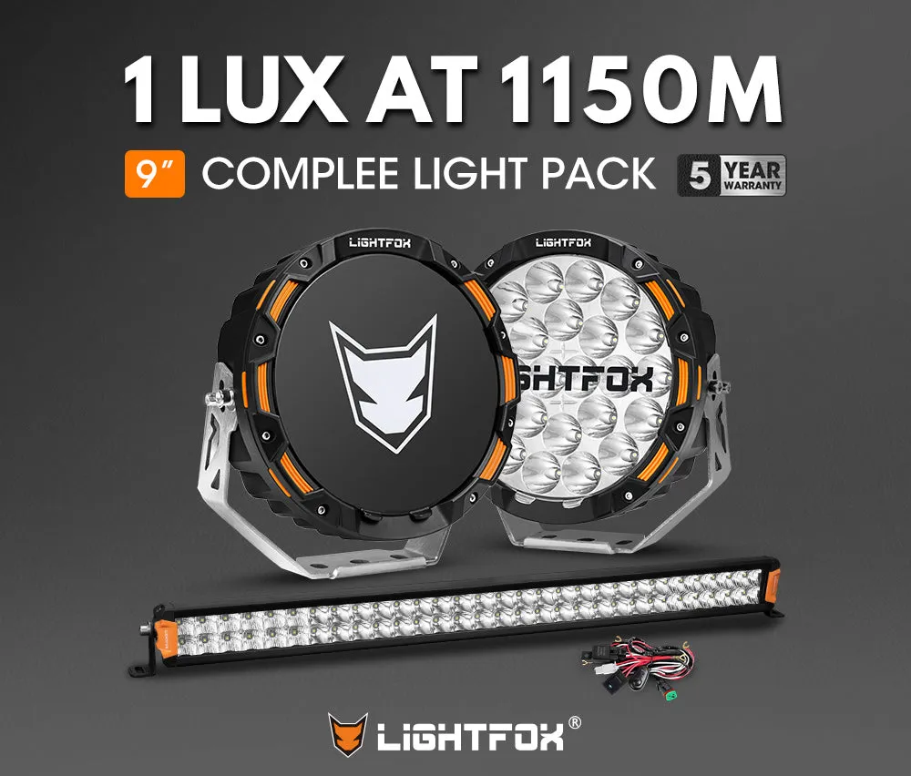 LIGHTFOX OSRAM 9inch LED Driving Lights   30 inch Dual Row LED Light Bar   Wiring Kit