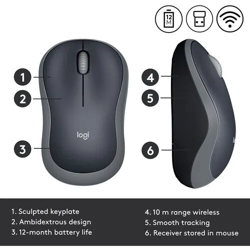 Logitech M185 Wireless Mouse (Swift Gray)