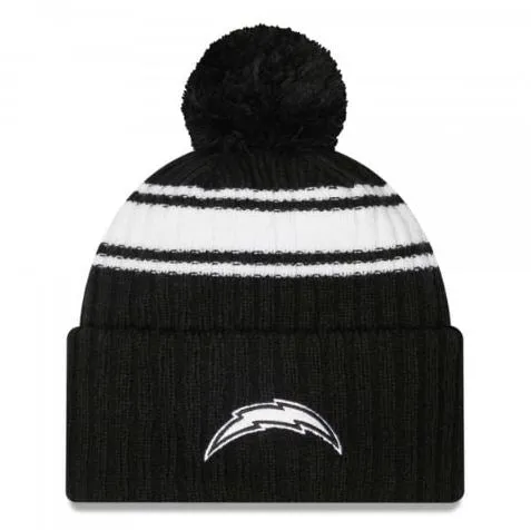 Los Angeles Chargers Official 2022 NFL Sideline Sport Knit Beanie Black & White