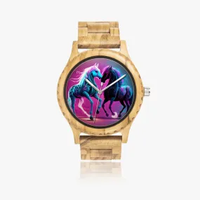 Montre en bois de bois d'olivier italien "Chevaux" (206)