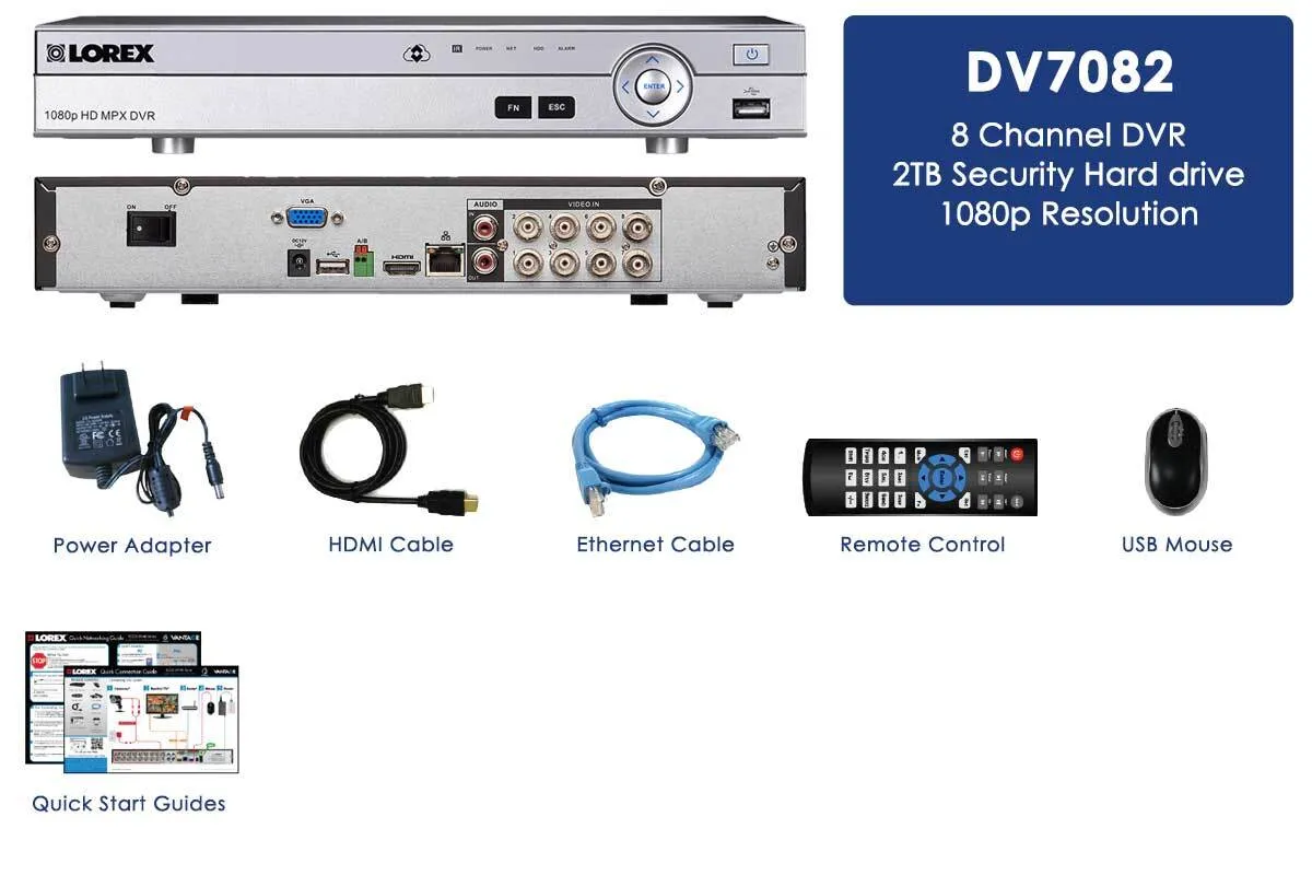 MPX HD 1080p Security System DVR - 8 Channel, 2TB Hard Drive, Works with Older BNC Analog Cameras, CVI, TVI, AHD