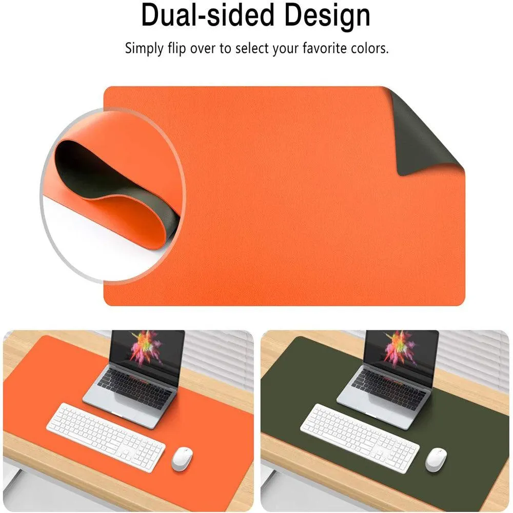 Orange 120cm*60cm Dual Side Office Desk Pad Waterproof PU Leather Computer Mouse Pad