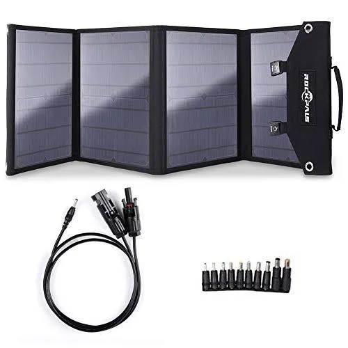 Rockpals SP003 100W Foldable Solar Panel Charger for Suaoki Portable Generator / 8mm Goal Zero Yeti Power Station/Jackery Explorer 240, Webetop Battery Pack/USB Devices, with 3 USB Ports