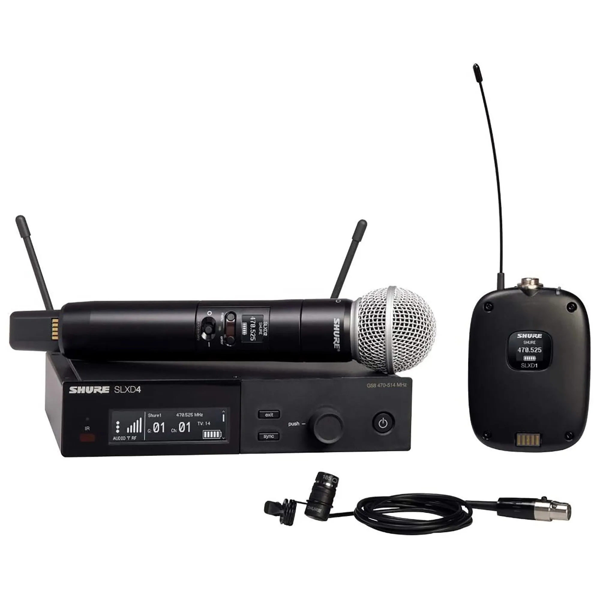 Shure SLXD124/85 Dual Channel Wireless Microphone System with SM58 Handheld and WL185 Lavalier Mics