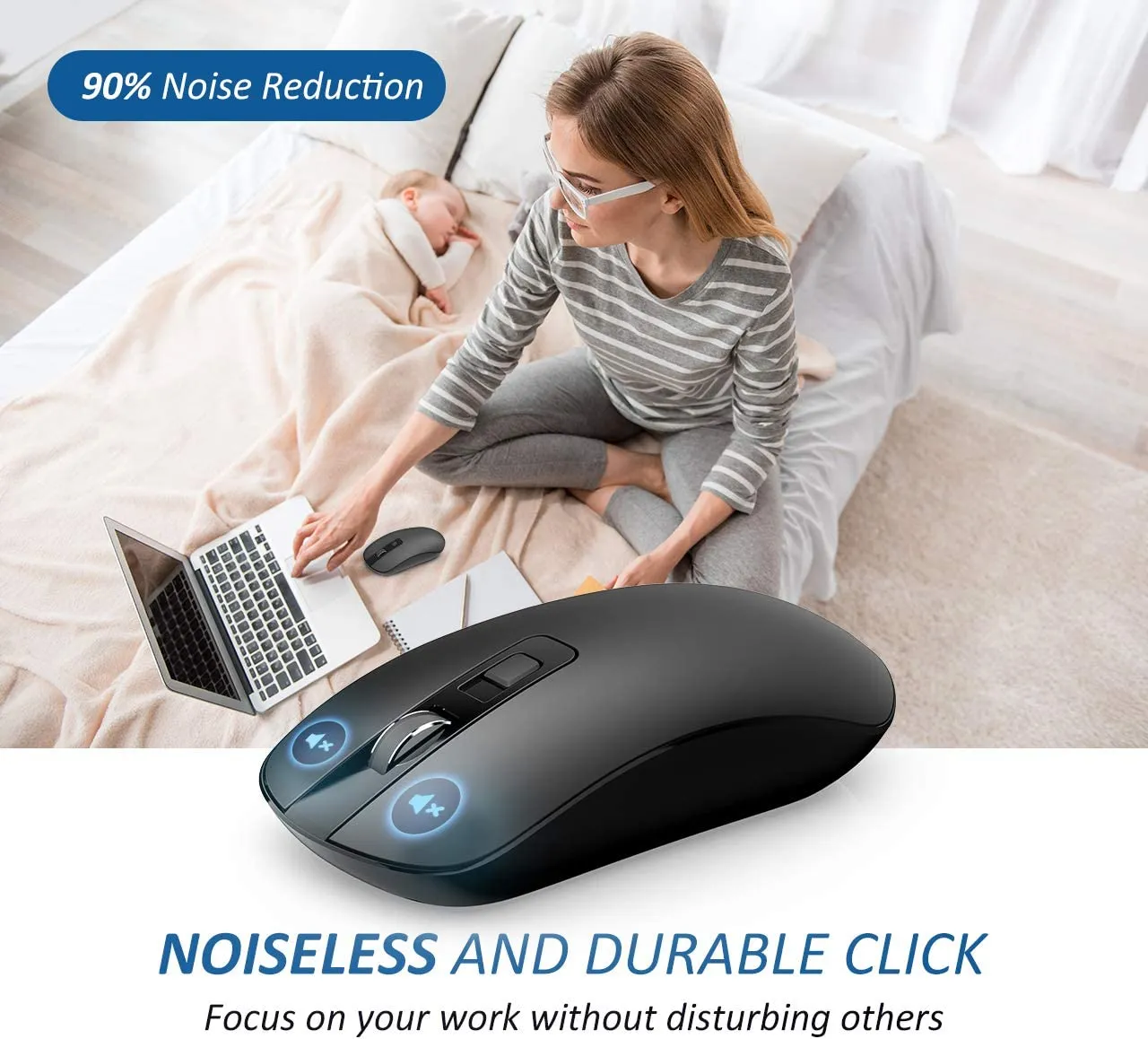 Slim & Noiseless 2.4G USB PC Laptop Computer Cordless Mice with Nano Receiver,1600 DPI Mouse