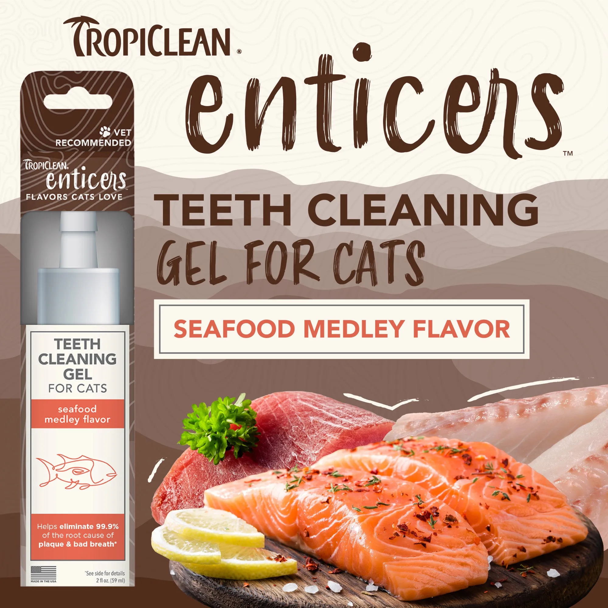 Tropiclean Enticers Teeth Cleaning Gel Seafood Medley for Cats 2 oz