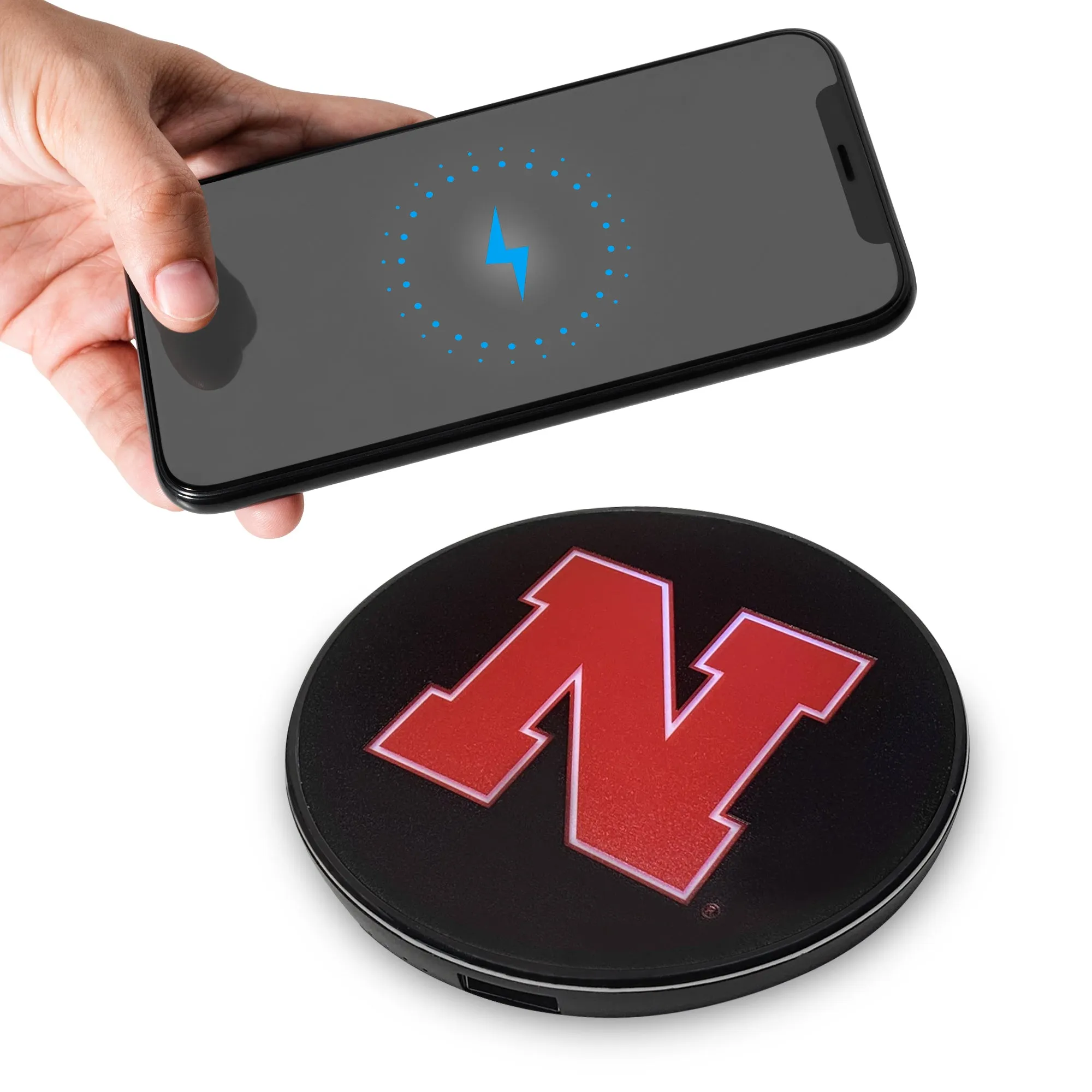 University of Nebraska Qi Wireless Charger With Illuminated Cornhuskers Logo & Built-In Power bank