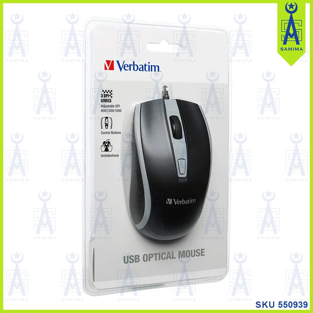 VERBATIM USB OPTICAL MOUSE WIRED 3DPI  66513