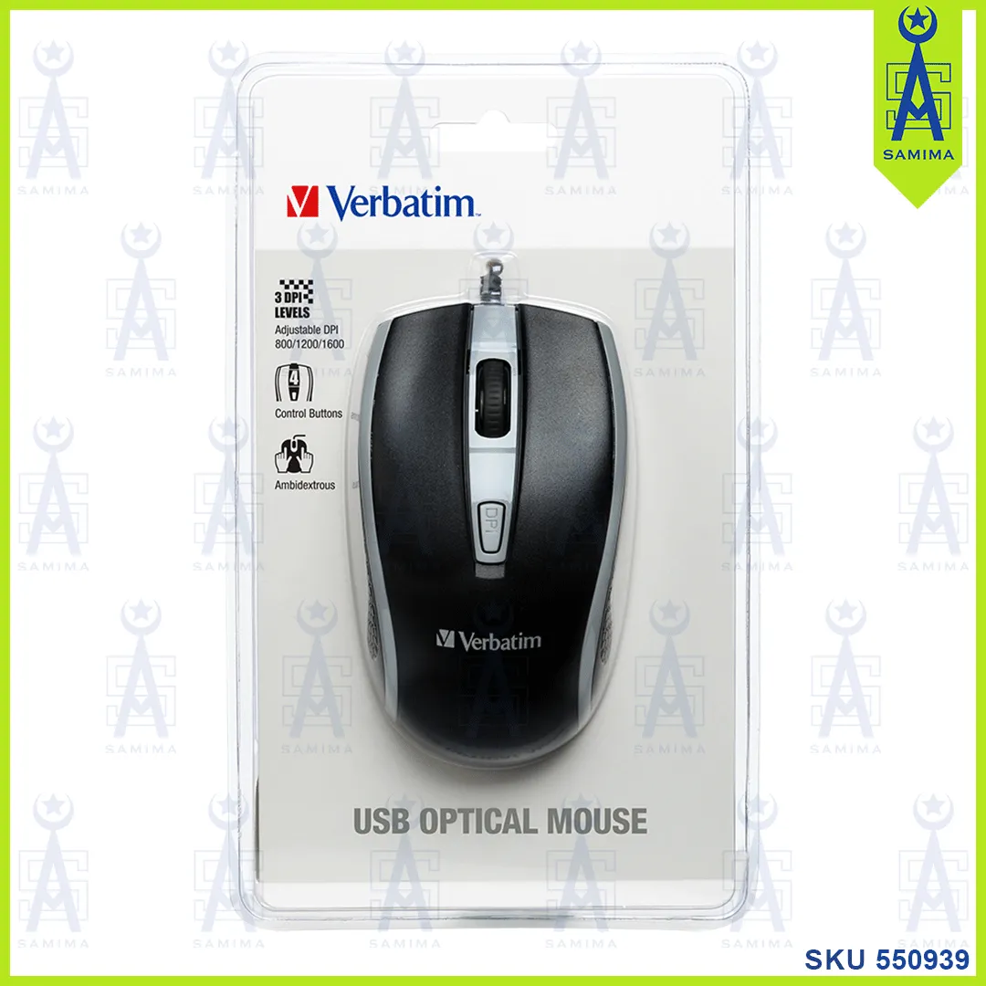 VERBATIM USB OPTICAL MOUSE WIRED 3DPI  66513