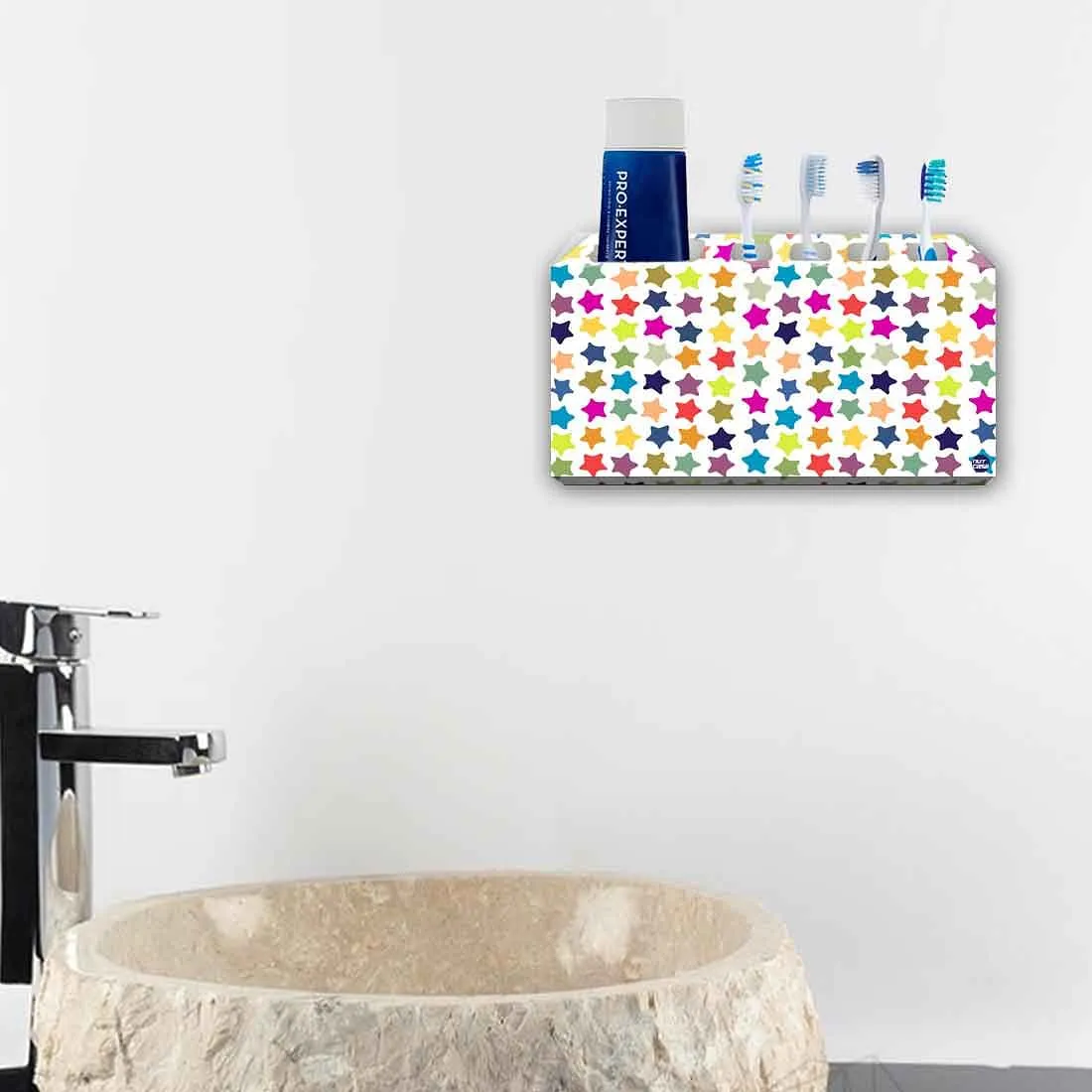 Wall Mount Designer Toothbrush Organiser-Colorful Stars