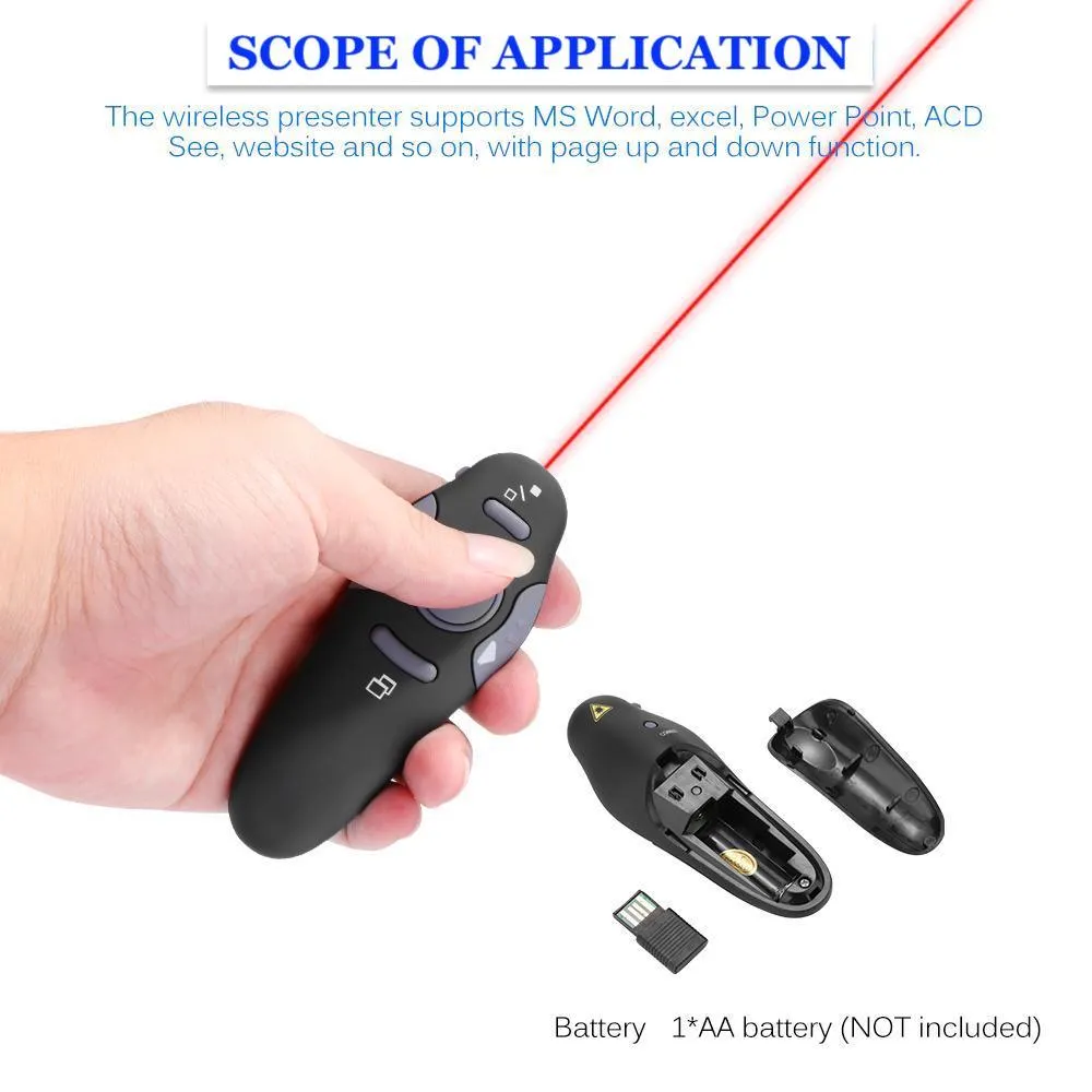 Wireless Presentation Remote Clicker with Red Laser Pointer