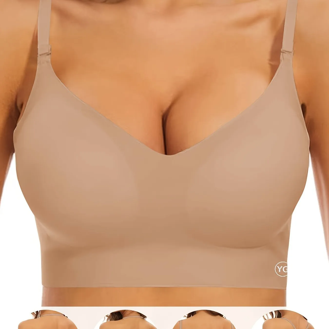 Women's Wireless Sports Bra With Flat Convertible Straps, Seamless Invisible Edge, And Ultra Low-Back Design, Adjustable Fit